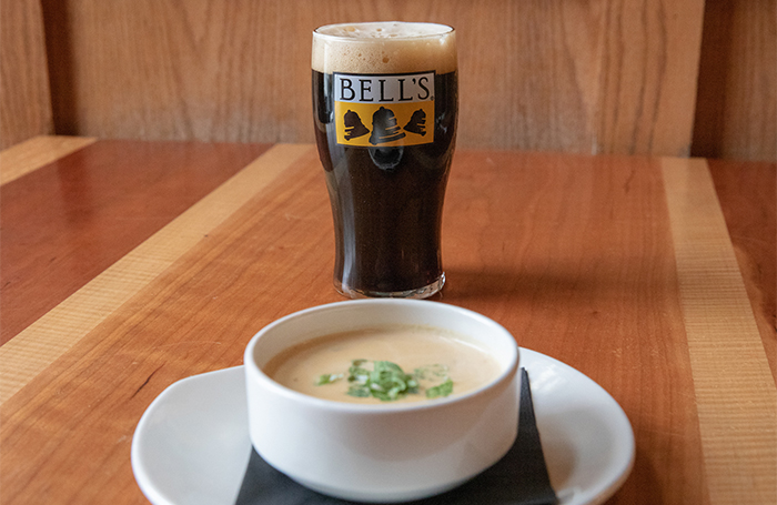 A bowl of Bell's Porter Beer Cheese Soup