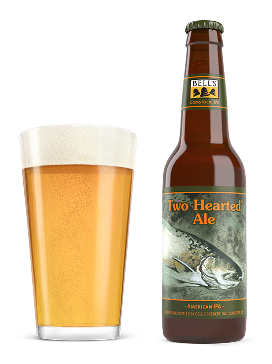 a can and glass of one of Bell’s beer varieties, Two Hearted Ale