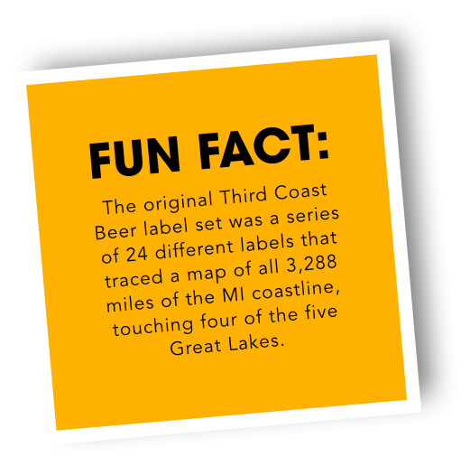 Fun fact: the original Third Coast Beer label was a series of 24 different labels that traced a map of all 3288 miles of the Michigan coastline, touching four of the five great lakes
