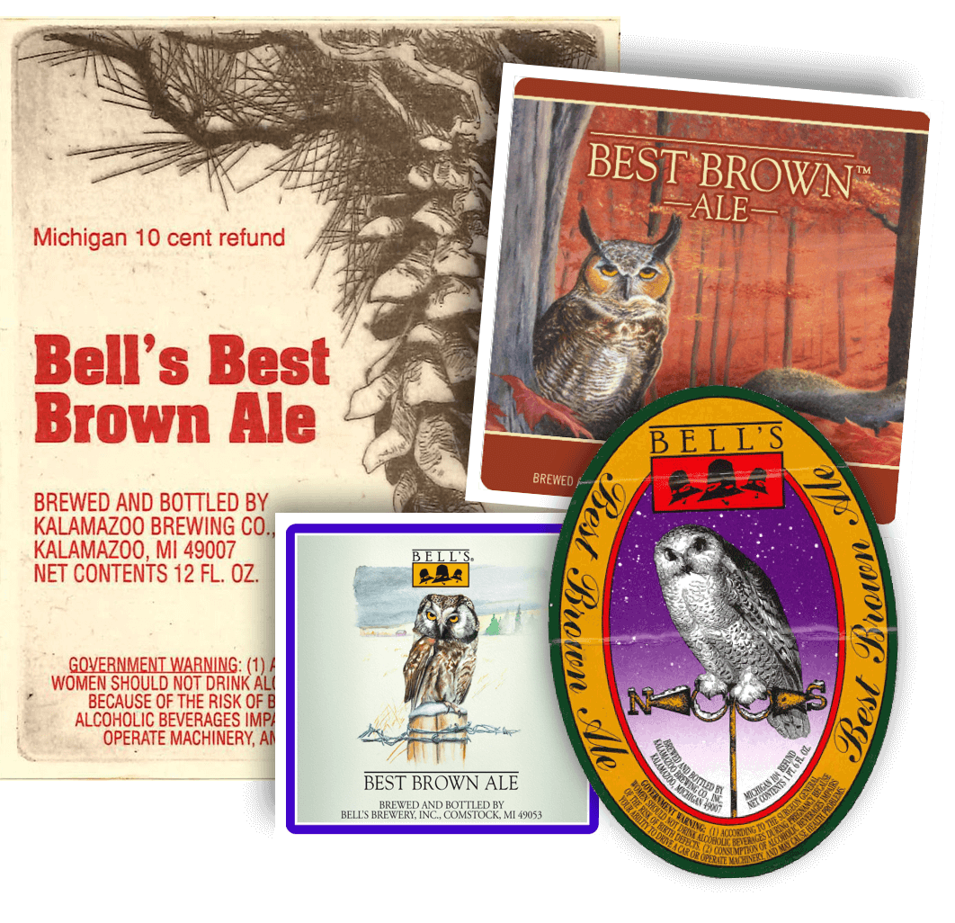 Collage of different labels used for Best Brown Ale over the years