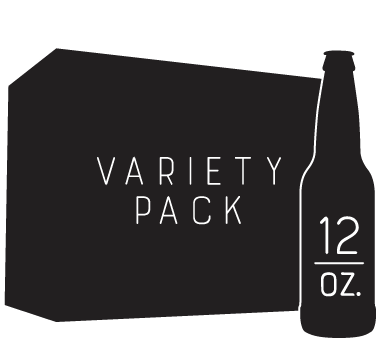 A 12 pack container marked variety pack with a 12 ounce bottle