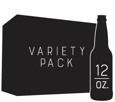 A 12 pack container marked variety pack with a 12 ounce bottle