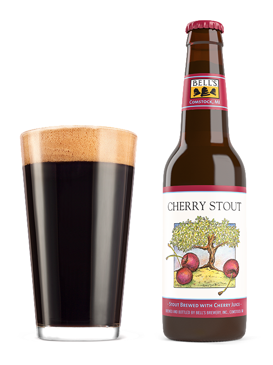 A full bottle sitting next to Cherry Stout