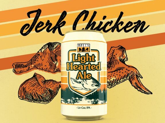 Recipe illustration for Jerk Chicken, featuring Light Hearted Ale