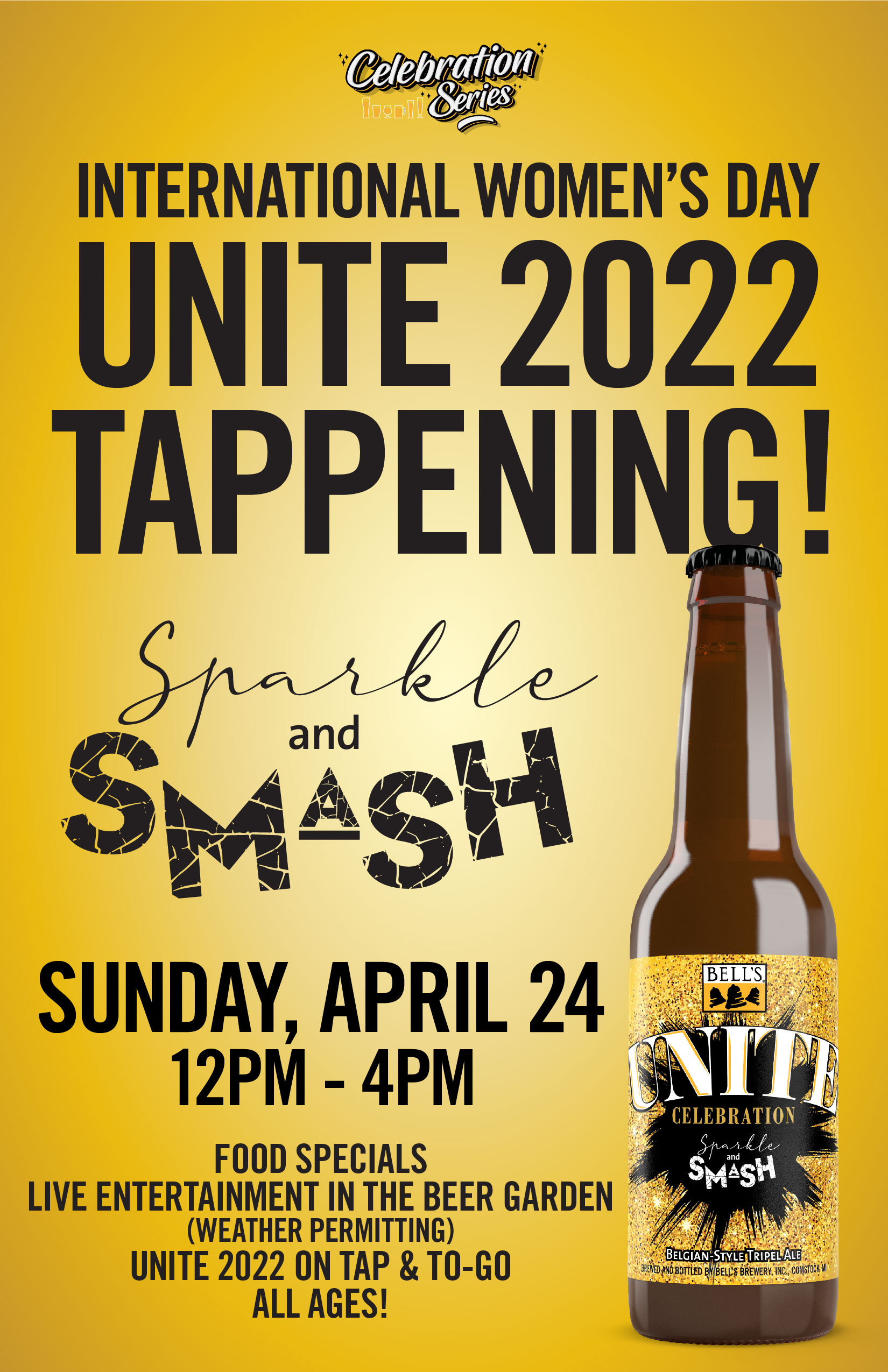 Poster for International Women's Day event at Bell's brewery featuring Unite 2022 Tappening.
