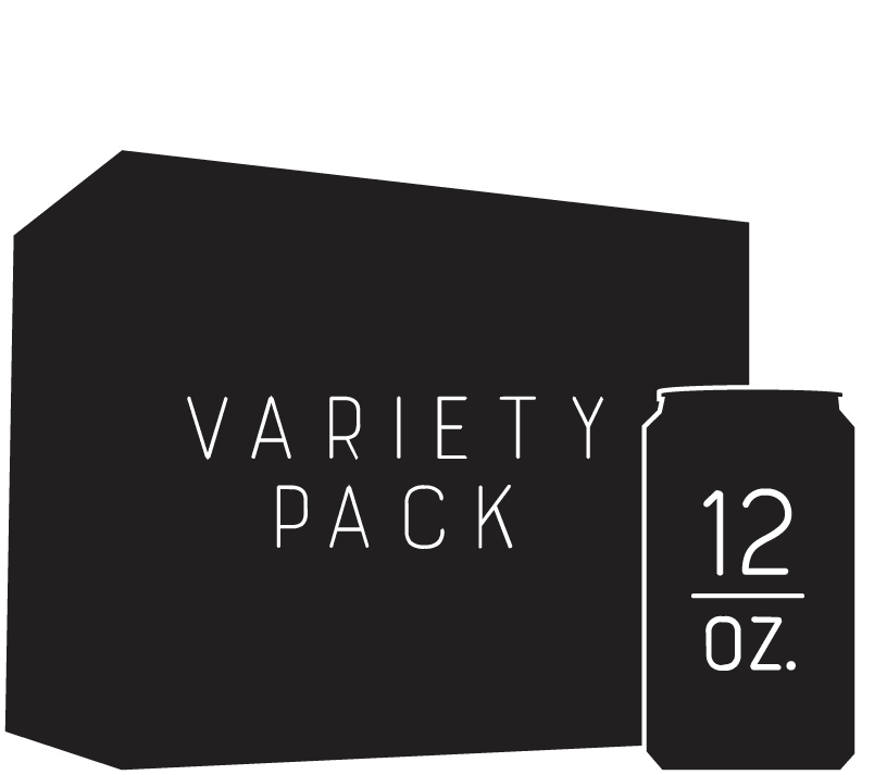 A rendering of a 12 pack case labeled variety pack and a 12 oz can in front
