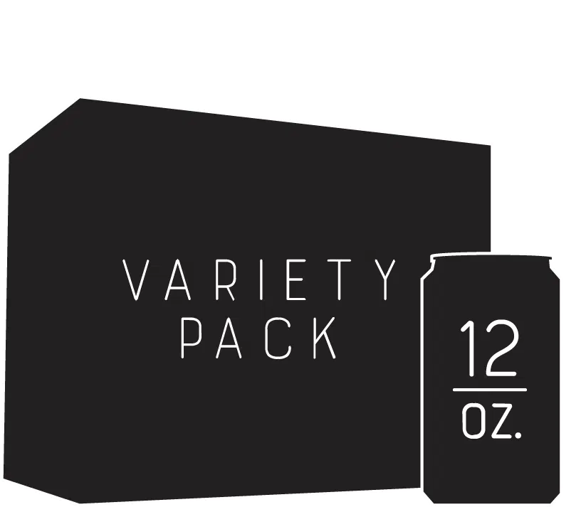 A rendering of a 12 pack case labeled variety pack and a 12 oz can in front