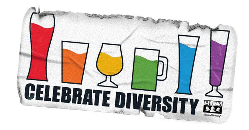a worn community building rainbow beer sticker that reads Celebrate Diversity