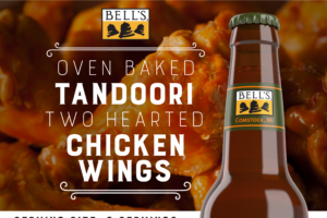 Chicken wings with the text Oven Baked Tandoori Two Hearted Chicken Wings over it