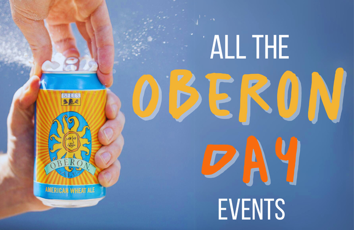 Hands holding and opening a can of Oberon Ale with the headline "All the Oberon Day Events"