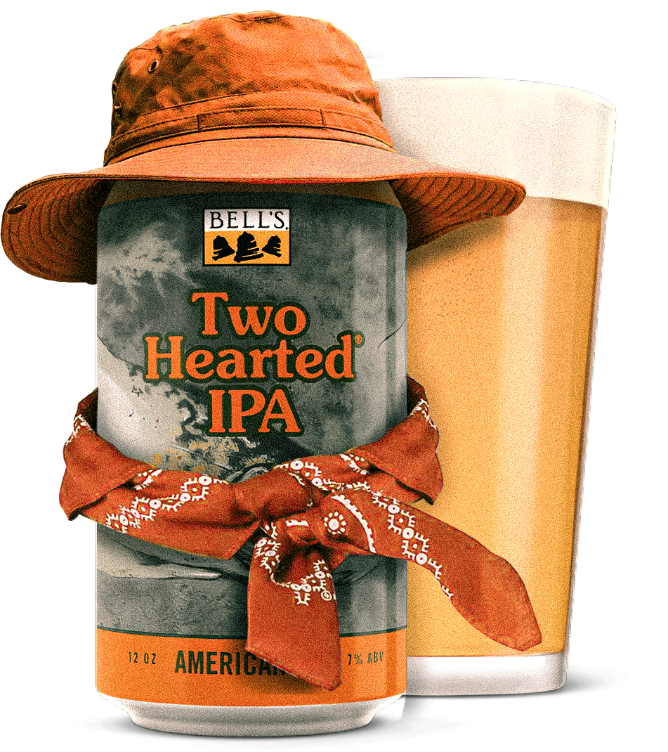 A can of two hearted IPA and a pint glass filled with it