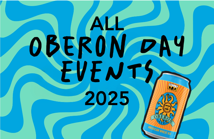 swirly background with "All Oberon Day Events 2025" and a can of Oberon