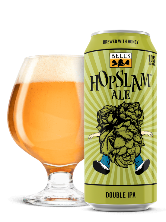 Hopslam 16oz Can Web Render can of hopslam with snifter of beer next to it